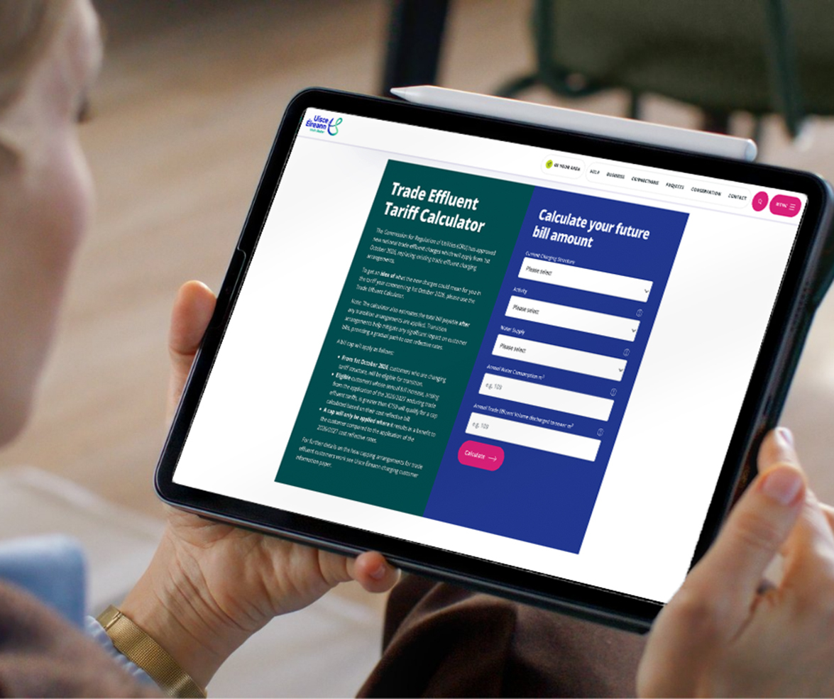 Trade effluent calculator being shown on an Ipad