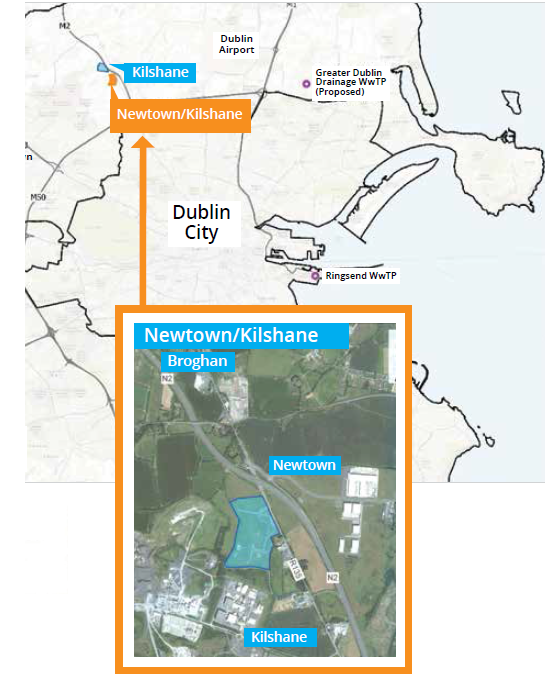 Newtown/Kilshane satellite view highlighted in a map