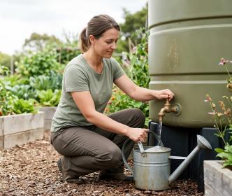 A person collecting water from water butt
