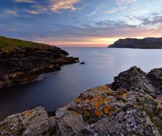 A rocky coastline and the sea